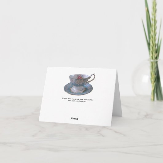 Blauw-witte theekop en schotel Opmerking Kaart (Achterkant)