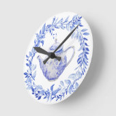 Blauw-Witte Theepot met Krans  Ronde Klok (Hoek)