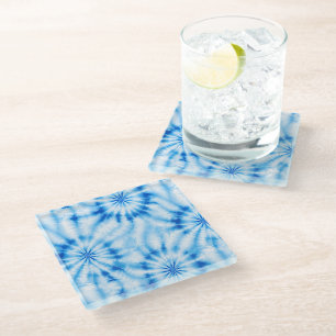 Blauw Witte Tie Dye Glazen Onderzetter