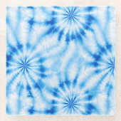 Blauw Witte Tie Dye Glazen Onderzetter (Voorkant)
