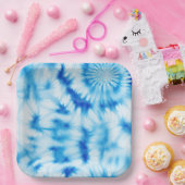 Blauw Witte Tie Dye Papieren Bordje (Feest)