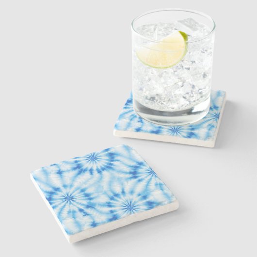 Blauw Witte Tie Dye Stenen Onderzetter (Zijkant)