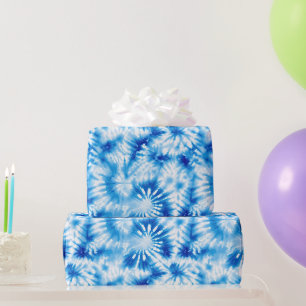 Blauw Witte Tie Dye Verjaardag Cadeaupapier