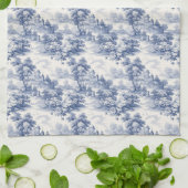 Blauw Witte Toile Bloem Country Frans  Theedoek (Gevouwen)