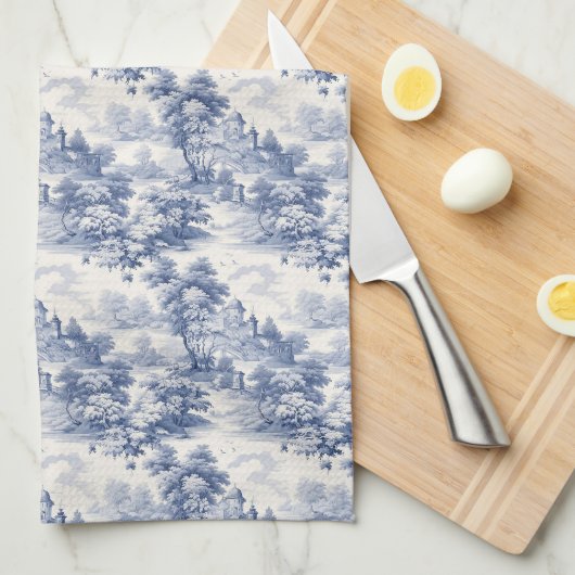 Blauw Witte Toile Bloem Country Frans Theedoek (Quarter Fold)