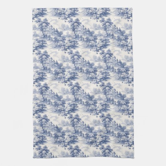 Blauw Witte Toile Bloem Country Frans Theedoek (Verticaal)