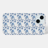 Blauw Witte Toile Bloemige Waterverf Elegant Case-Mate iPhone Case (Achterkant (horizontaal))