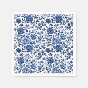 Blauw Witte Toile Waterverf Bloem Papier Servet