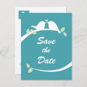 Blauw-witte Tortelduifjes bruiloft Save the Date Aankondigingskaart (Voorkant / Achterkant)