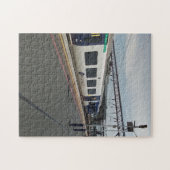 Blauw-witte trein legpuzzel (Horizontaal)