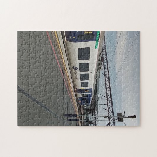 Blauw-witte trein legpuzzel (Horizontaal)