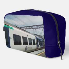 Blauw-witte trein toilettasje
