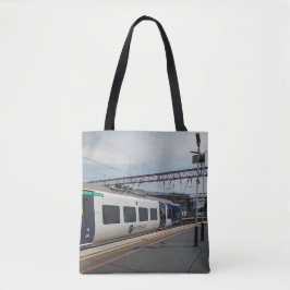 Blauw-witte trein tote bag