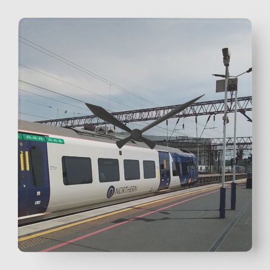 Blauw-witte trein vierkante klok (Voorkant)