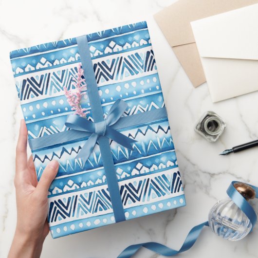 Blauw-witte tribale strepen cadeaupapier (Geschenken)