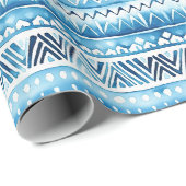 Blauw-witte tribale strepen cadeaupapier (Rol Hoek)