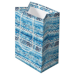 Blauw-witte tribale strepen medium cadeauzakje