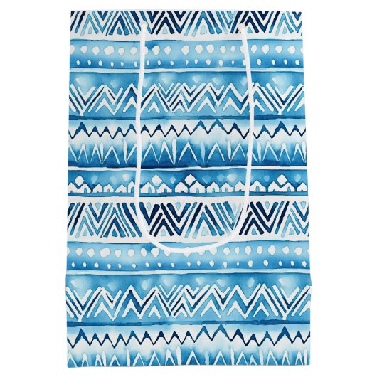 Blauw-witte tribale strepen medium cadeauzakje (Achterkant)
