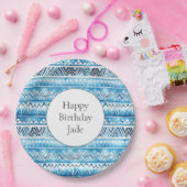 Blauw-witte tribale strepen Verjaardag Papieren Bordje (Feest)