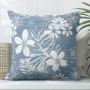 Blauw-witte tropische bloemen Sierkussen