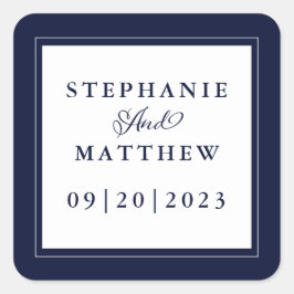 Blauw Witte Trouwdag Elegante Calligrafie Chic Lij Vierkante Sticker