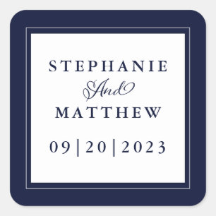 Blauw Witte Trouwdag Elegante Calligrafie Chic Lij Vierkante Sticker