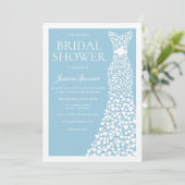 Blauw & Witte Trouwjurk Rand Bruiloft Feest Kaart (Staand voorkant)