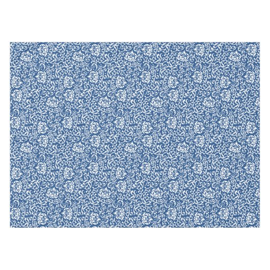 Blauw-witte Tudor Gardens Floral Damask Tafelkleed (Voorkant (Horizontaal))