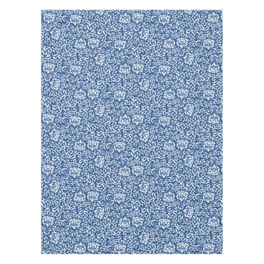 Blauw-witte Tudor Gardens Floral Damask Tafelkleed (Voorkant)