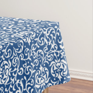 Blauw-witte Tudor Gardens Floral Damask Tafelkleed