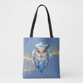 Blauw & Witte Uil Goud Glitter Blauw Halloween Tote Bag (Voorkant)