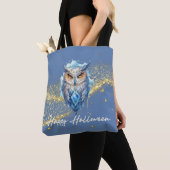 Blauw & Witte Uil Goud Glitter Blauw Halloween Tote Bag (Dichtbij)