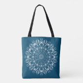 Blauw-witte uil mandala herbruikbare boodschappent tote bag (Achterkant)