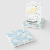 Blauw Witte Uilen Stenen Onderzetter (Zijkant)