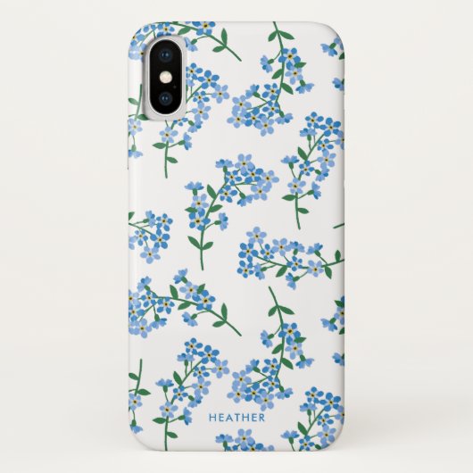 Blauw Witte Vergeet-mij-nietje Bloemmotief Case-Mate iPhone Case (Achterkant)