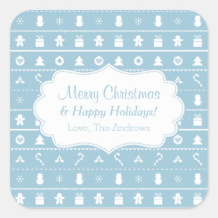 Blauw Witte Verschrikkelijke Kersttrui Icoon Patro Vierkante Sticker