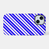 Blauw Witte Verticale Strepen Patroon iPhone 15 Case (Achterkant horizontaal)