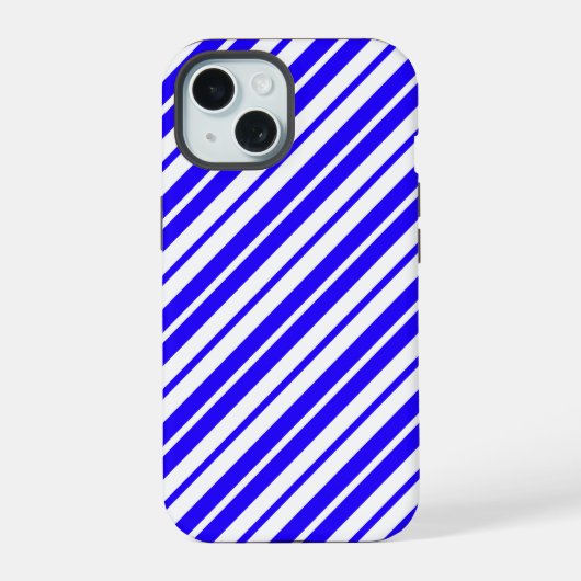 Blauw Witte Verticale Strepen Patroon iPhone 15 Case (Achterkant)