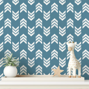 Blauw Witte Vervaaide Chevron Pijl Patroon Behang