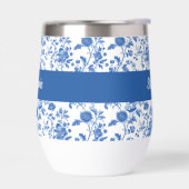 Blauw Witte Vintage Bloem Initialen Naam (Links)