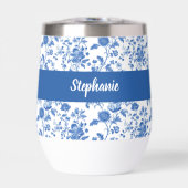 Blauw Witte Vintage Bloem Initialen Naam (Voorkant)