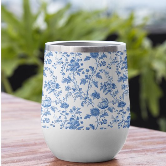 Blauw Witte Vintage Bloem Motief