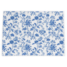 Blauw Witte Vintage Bloem Motief