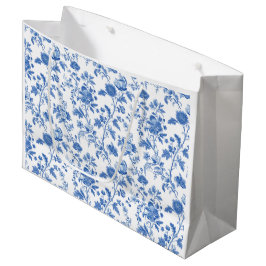 Blauw Witte Vintage Bloem Motief Groot Cadeauzakje