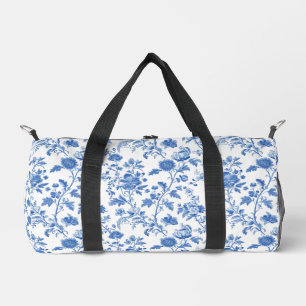 Blauw Witte Vintage Bloem Motief Plunjezak