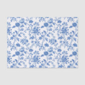 Blauw Witte Vintage Bloem Motief Tissuepapier (Voorkant)