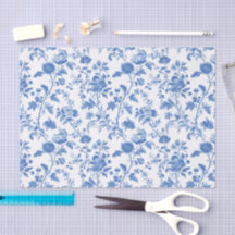 Blauw Witte Vintage Bloem Motief