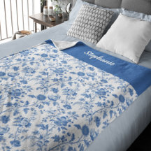 Blauw Witte Vintage Bloem Naam op Maat