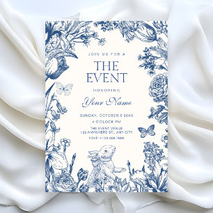 Blauw Witte Vintage bloemige botanische  Kaart