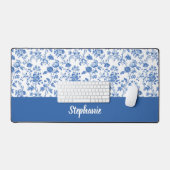 Blauw Witte Vintage Bloemige Gepersonaliseerde Naa Bureaumat (Keyboard & Muis)